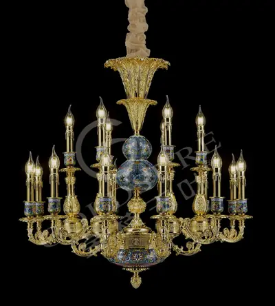 Đèn chùm cổ điển đồng màu vàng 24K, 18 bóng, Ø88 cm