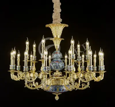 Đèn chùm cổ điển đồng màu vàng 24K, 21 bóng, Ø107 cm