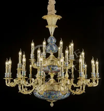 Đèn chùm cổ điển đồng màu vàng 24K, 32 bóng, Ø122 cm