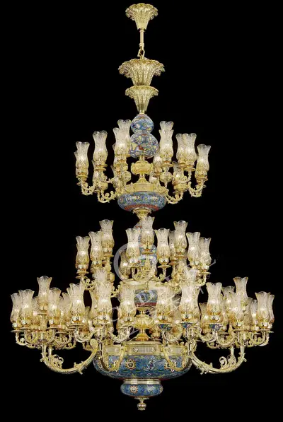 Đèn chùm cổ điển đồng màu vàng 24K, Ø180 cm