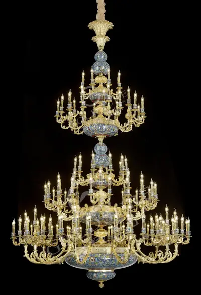 Đèn chùm cổ điển đồng màu vàng 24K, 92 bóng, Ø220 cm