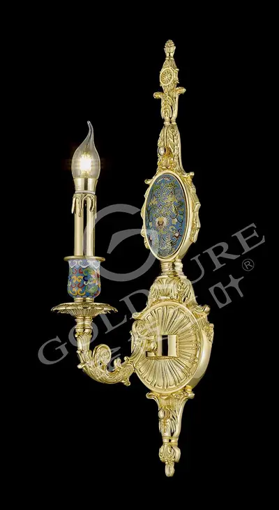 Đèn tường cổ điển đồng màu vàng 24K, 1 bóng, Ø13 cm