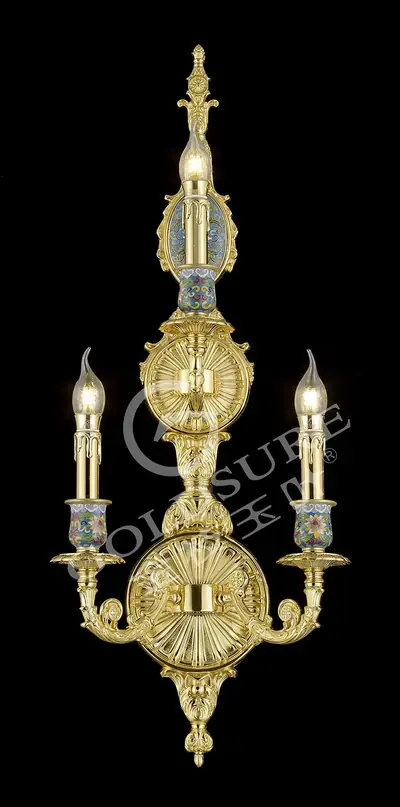 Đèn tường cổ điển đồng màu vàng 24K, 3 bóng, Ø35 cm