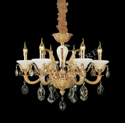 Đèn chùm cổ điển nhôm màu vàng Hàn Quốc, 6 bóng, Ø70 cm