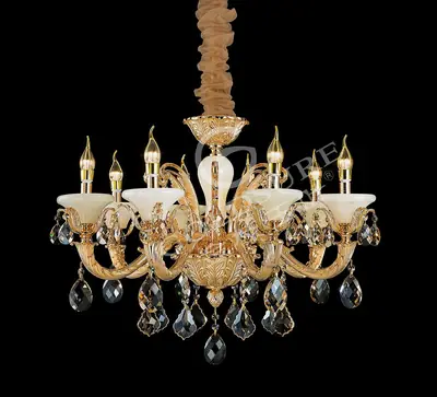 Đèn chùm cổ điển nhôm màu vàng Hàn Quốc, 8 bóng, Ø80 cm