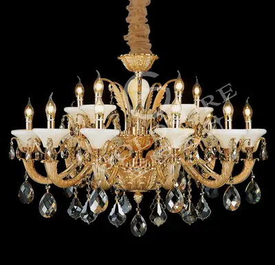 Đèn chùm cổ điển nhôm màu vàng Hàn Quốc, 15 bóng, Ø100 cm