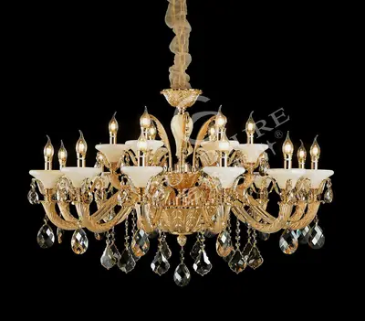 Đèn chùm cổ điển nhôm màu vàng Hàn Quốc, 18 bóng, Ø115 cm