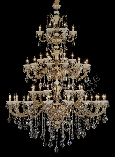 Đèn chùm cổ điển nhôm màu vàng Hàn Quốc, 51 bóng, Ø170 cm