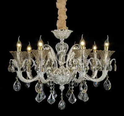 Đèn chùm cổ điển nhôm màu bạc nhám, 8 bóng, Ø80 cm