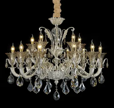 Đèn chùm cổ điển nhôm màu bạc nhám, 15 bóng, Ø100 cm