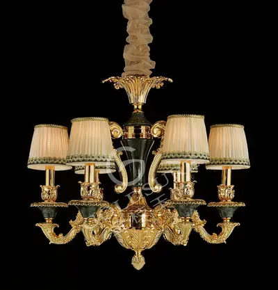 Đèn chùm cổ điển nhôm màu vàng quý tộc, 6 bóng, Ø60 cm