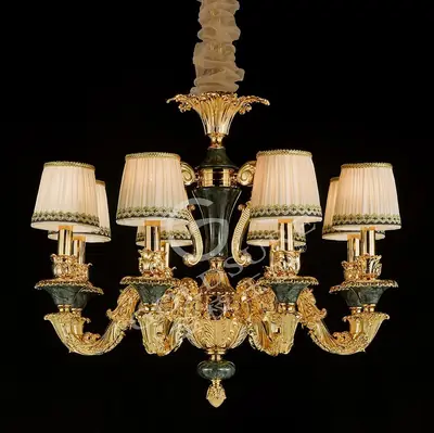 Đèn chùm cổ điển nhôm màu vàng quý tộc, 8 bóng, Ø70 cm