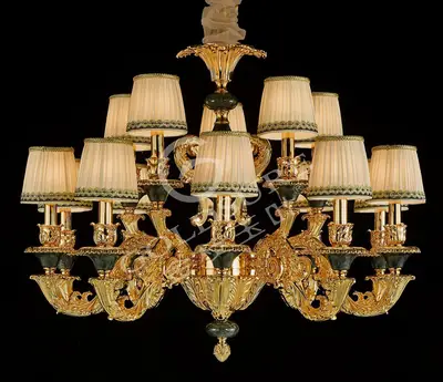 Đèn chùm cổ điển nhôm màu vàng quý tộc, 15 bóng, Ø85 cm