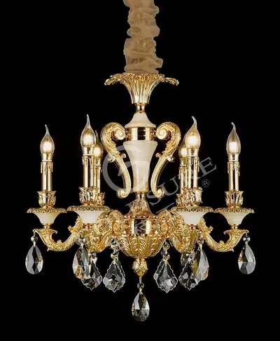 Đèn chùm cổ điển nhôm màu vàng quý tộc, 6 bóng, Ø60 cm