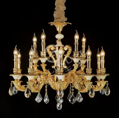 Đèn chùm cổ điển nhôm màu vàng quý tộc, 15 bóng, Ø85 cm