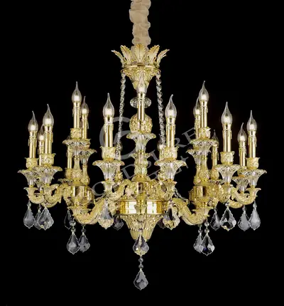 Đèn chùm cổ điển nhôm màu vàng quý tộc, 15 bóng, Ø85 cm