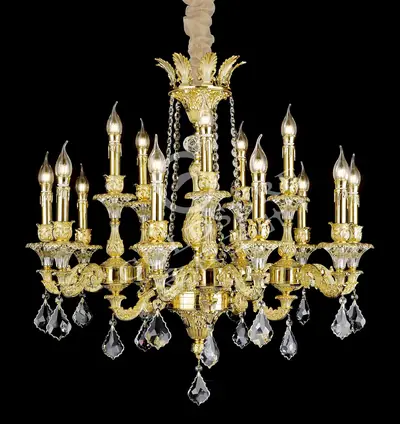 Đèn chùm cổ điển nhôm màu vàng quý tộc, 18 bóng, Ø96 cm