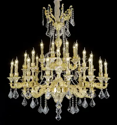 Đèn chùm cổ điển nhôm màu vàng quý tộc, 32 bóng, Ø120 cm
