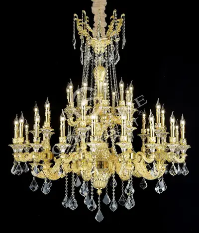 Đèn chùm cổ điển nhôm màu vàng quý tộc, 40 bóng, Ø138 cm