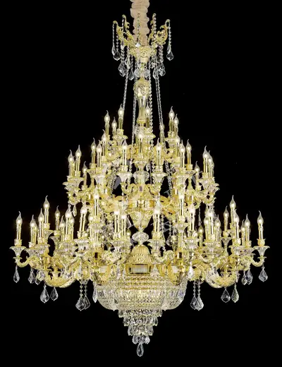Đèn chùm cổ điển nhôm màu vàng quý tộc, 80 bóng, Ø168 cm