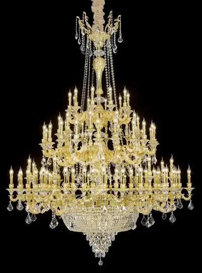 Đèn chùm cổ điển nhôm màu vàng quý tộc, 100 bóng, Ø190 cm