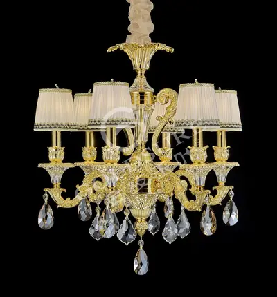 Đèn chùm cổ điển nhôm màu vàng quý tộc, 6 bóng, Ø60 cm