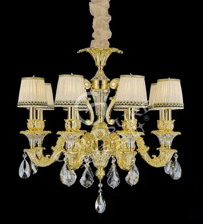 Đèn chùm cổ điển nhôm màu vàng quý tộc, 8 bóng, Ø70 cm