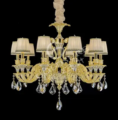 Đèn chùm cổ điển nhôm màu vàng quý tộc, 10 bóng, Ø85 cm
