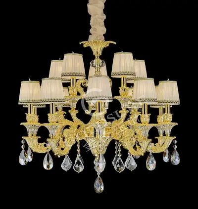 Đèn chùm cổ điển nhôm màu vàng quý tộc, 15 bóng, Ø85 cm