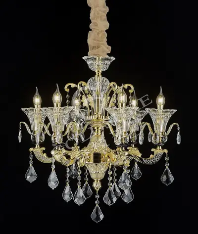 Đèn chùm cổ điển nhôm màu vàng quý tộc, 6 bóng, Ø68 cm