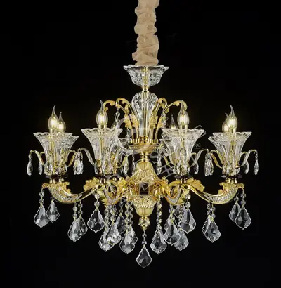 Đèn chùm cổ điển nhôm màu vàng quý tộc, 8 bóng, Ø78 cm