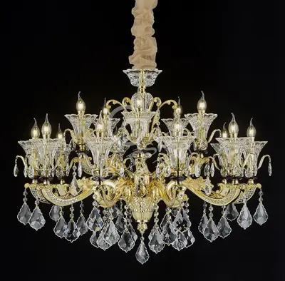 Đèn chùm cổ điển nhôm màu vàng quý tộc, 15 bóng, Ø105 cm