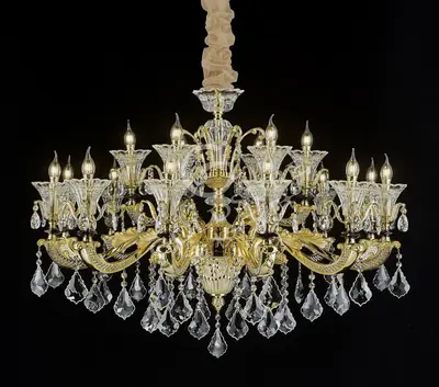 Đèn chùm cổ điển nhôm màu vàng quý tộc, 18 bóng, Ø120 cm