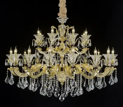Đèn chùm cổ điển nhôm màu vàng quý tộc, 24 bóng, Ø150 cm