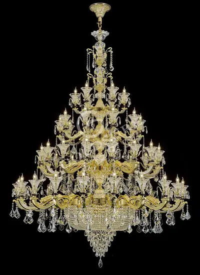 Đèn chùm cổ điển nhôm màu vàng quý tộc, 52 bóng, Ø200 cm