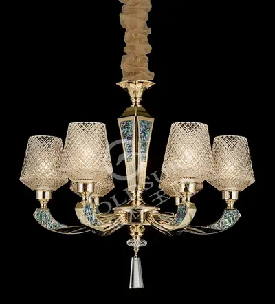 Đèn chùm cổ điển nhôm màu trắng Hàn, 6 bóng, Ø65 cm