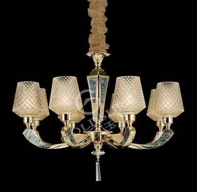 Đèn chùm cổ điển nhôm màu trắng Hàn, 8 bóng, Ø75 cm