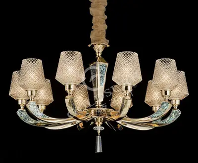 Đèn chùm cổ điển nhôm màu trắng Hàn, 10 bóng, Ø90 cm