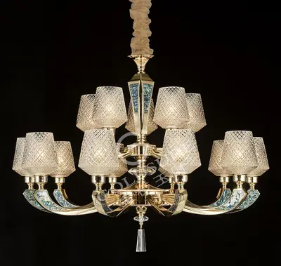 Đèn chùm cổ điển nhôm màu trắng Hàn, 15 bóng, Ø95 cm