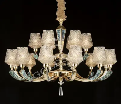 Đèn chùm cổ điển nhôm màu trắng Hàn, 18 bóng, Ø105 cm