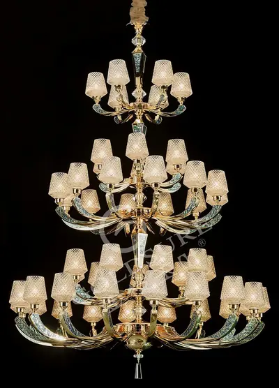Đèn chùm cổ điển nhôm màu trắng Hàn, 51 bóng, Ø156 cm