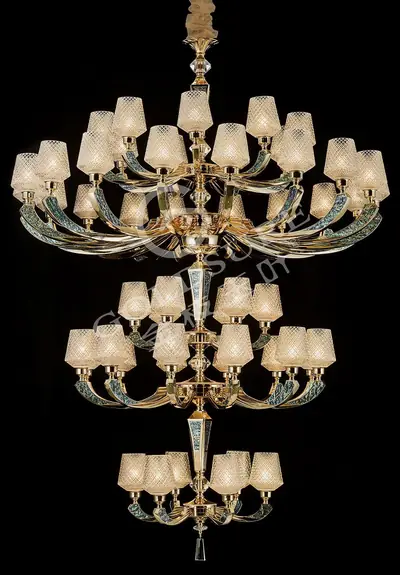 Đèn chùm cổ điển nhôm màu trắng Hàn, 51 bóng, Ø156 cm