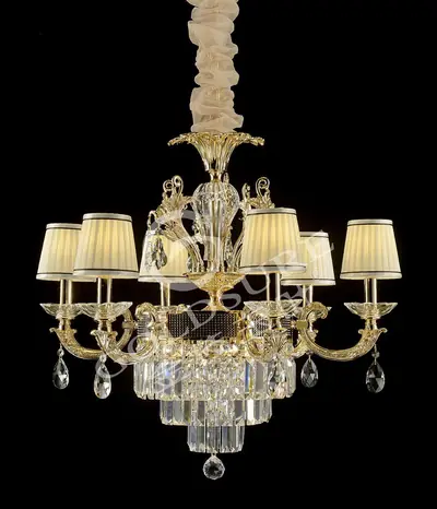 Đèn chùm cổ điển nhôm màu vàng Hàn Quốc, 6 bóng, Ø75 cm