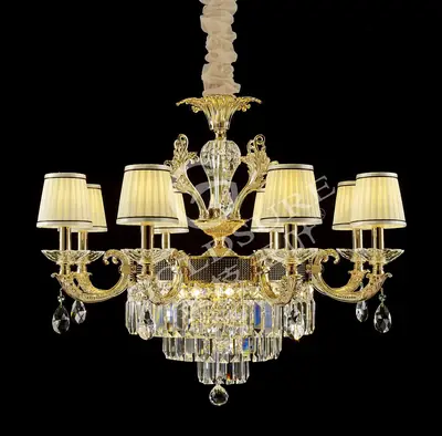 Đèn chùm cổ điển nhôm màu vàng Hàn Quốc, 8 bóng, Ø80 cm