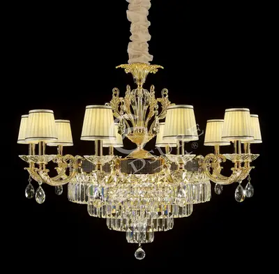 Đèn chùm cổ điển nhôm màu vàng Hàn Quốc, 10 bóng, Ø100 cm