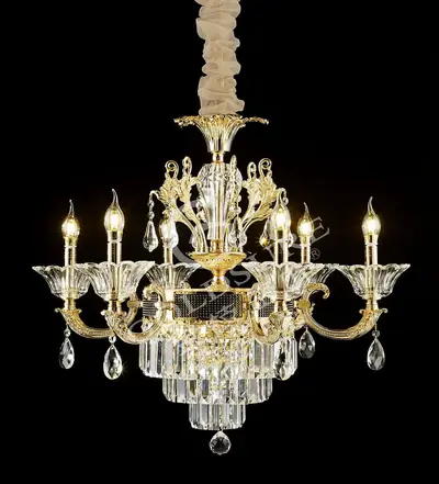 Đèn chùm cổ điển nhôm màu vàng Hàn Quốc, 6 bóng, Ø75 cm