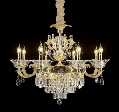 Đèn chùm cổ điển nhôm màu vàng Hàn Quốc, 8 bóng, Ø80 cm