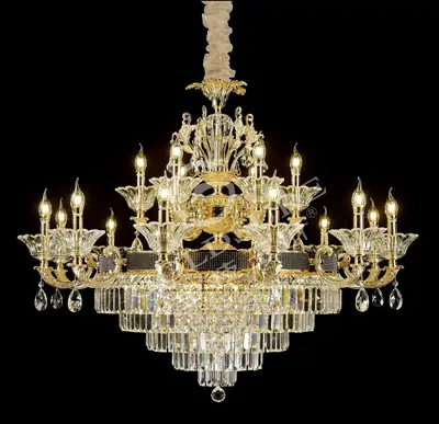 Đèn chùm cổ điển nhôm màu vàng Hàn Quốc, 18 bóng, Ø115 cm