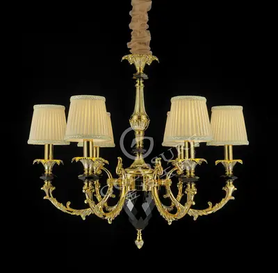 Đèn chùm cổ điển đồng màu vàng 24K, 6 bóng, Ø61 cm