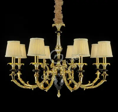 Đèn chùm cổ điển đồng màu vàng 24K, 8 bóng, Ø80 cm